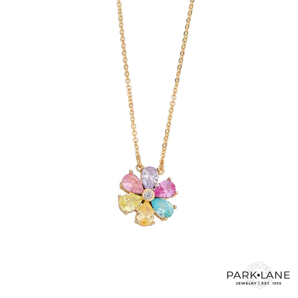 Park Lane Sorbet Necklace NWT Gold Tone Pastel CZ Floral Pendant $72 Retail - Picture 2 of 5